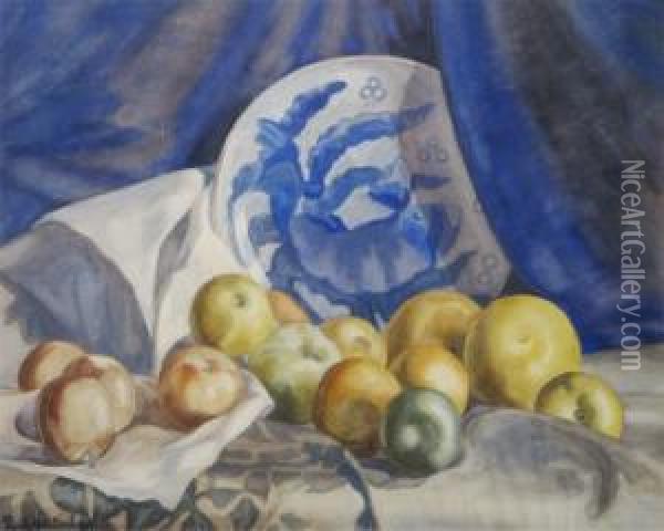 Still Life With Oriental Plate And Fruit Oil Painting - Paul Nietsche