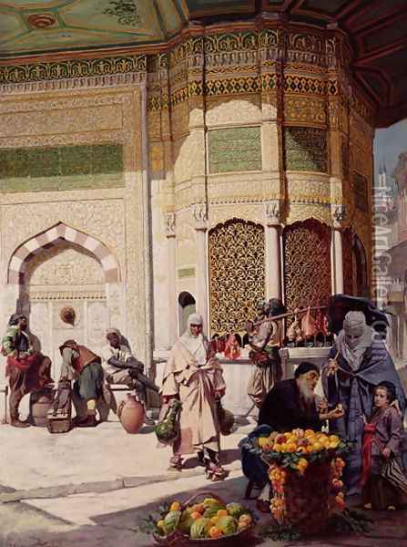 Street Merchant in Istanbul, 1883 Oil Painting - Hippolyte-Dominique Berteaux