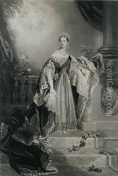 Portrait Of Queen Victoria On Hercoronation Oil Painting - Samuel Cousins
