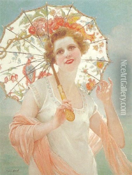 Beauty With An Umbrella Oil Painting - Francois Martin-Kavel