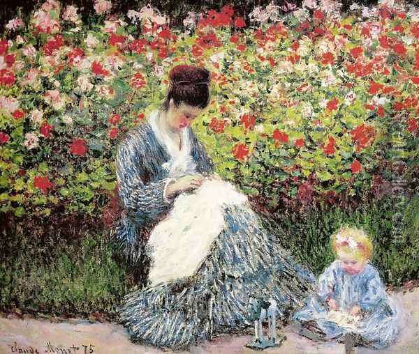 Madame Monet and Child (Camille Monet and a Child in a Garden) Oil Painting - Claude Oscar Monet