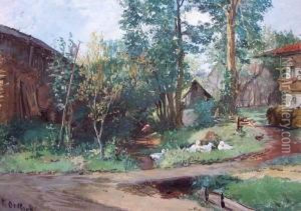 Landschaft Mit Bauernhaus Und Ruhenden Enten Oil Painting - Friedrich Ortlieb