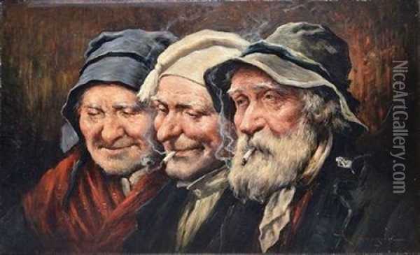 Trois Vieillards Oil Painting - Roman Arregui