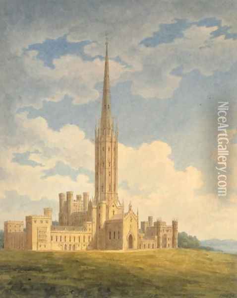 North-west view of Fonthill Abbey Oil Painting - Charles Wild