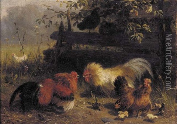 Chickens Oil Painting - Carl Jutz the Elder