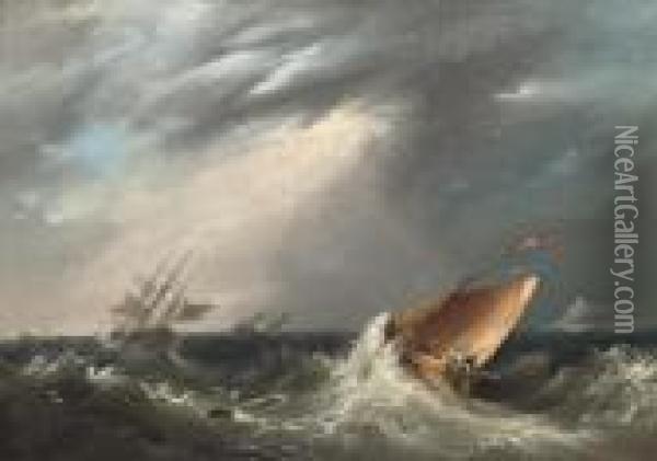 Riding Out The Gale Oil Painting - John Wilson Carmichael