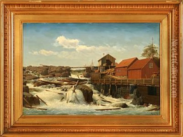 At A Sawmill In Norway Oil Painting - Anton Edvard Kjeldrup
