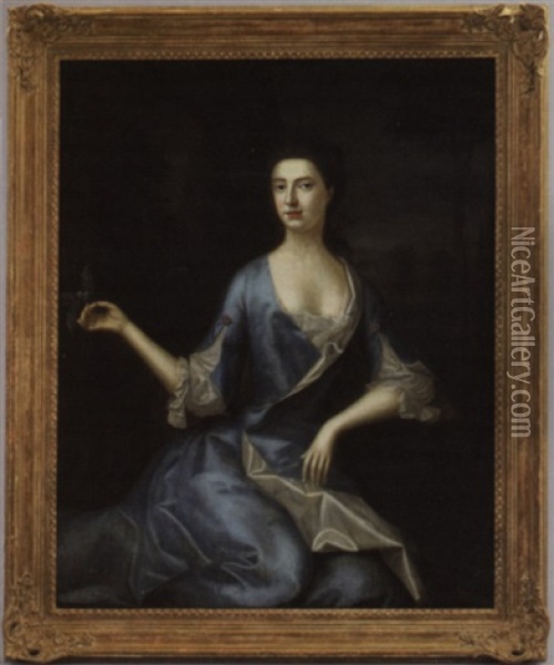 Portrait Of A Lady In Blue Oil Painting - Robert Feke
