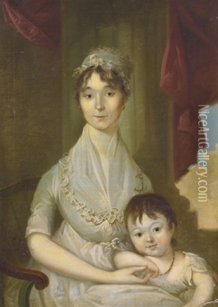 Portrait Of Gertrude Neilson Woodhull And Son, William Henry Oil Painting - Christian Gullager