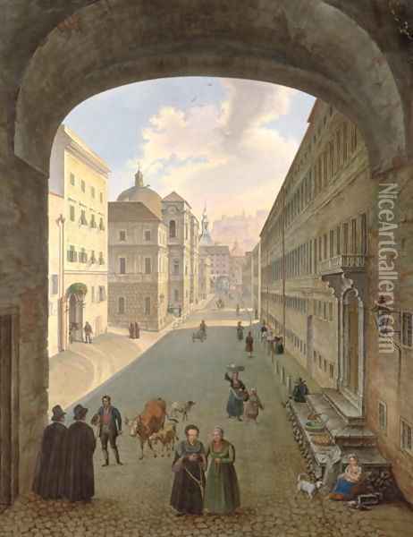Palais Lodron, Salzburg, 1833 Oil Painting - Hubert Sattler