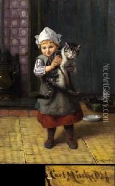 Hollandisches Madchen Mit Katze Oil Painting - Karl Emil Mucke