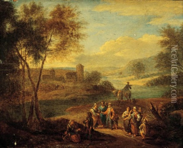 Figures In A Landscape Oil Painting - Adriaen Frans Boudewyns the Elder