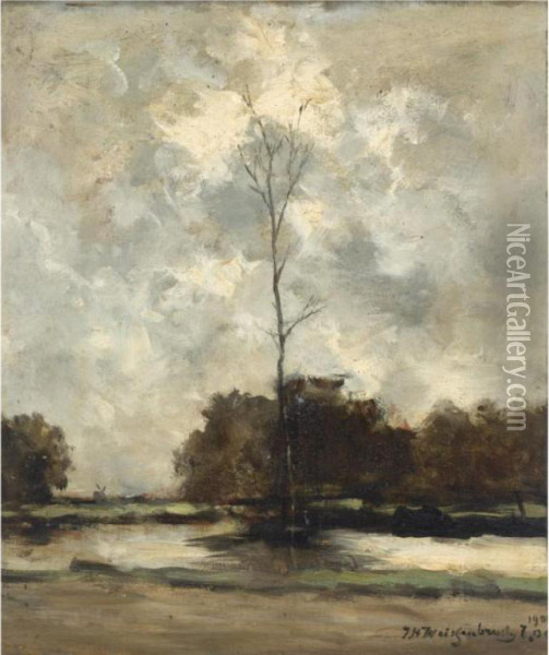 Trees Along A Dutch Canal Oil Painting - Jan Hendrik Weissenbruch