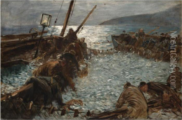 A Study For The Pilchards Oil Painting - Charles Napier Hemy