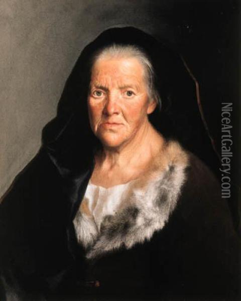 A Study Of An Old Woman, Head 
And Shoulders, Wearing A Fur-linedcoat With White Chemise And Black Veil Oil Painting - Christian Seybold