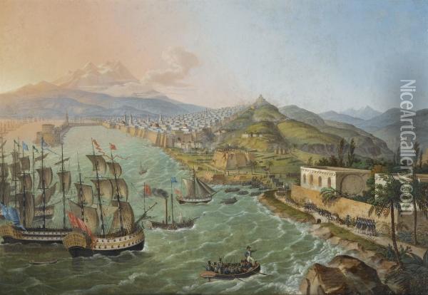 Flotilla Before Algiers Oil Painting - C. L. Hofmeister