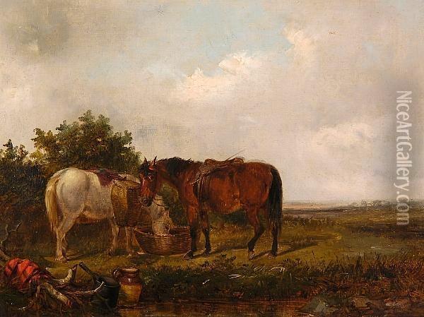 Feeding The Horses Oil Painting - Thomas Smythe