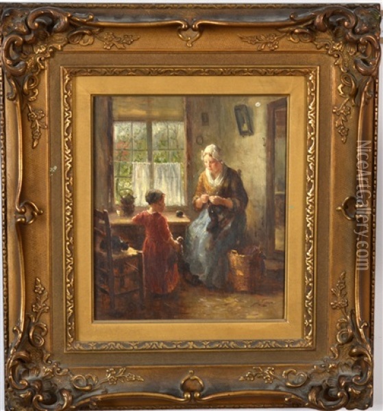Mother And Child At Window Oil Painting - Bernard de Hoog
