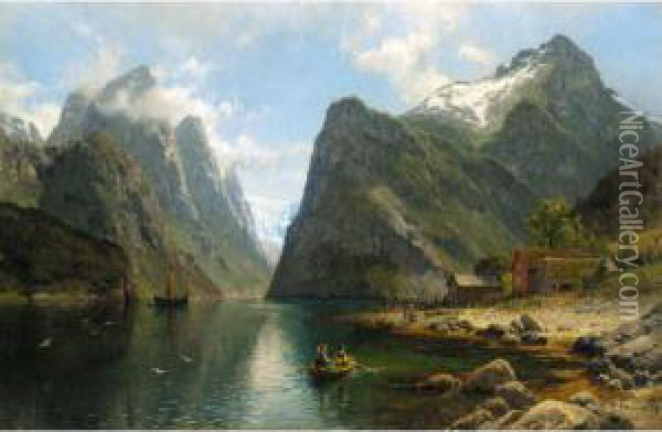 Fjordlandskap (fjord View) Oil Painting - Anders Monsen Askevold