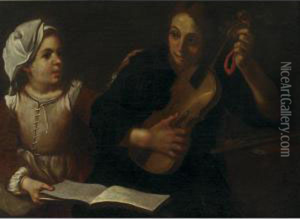 Two Young Musicians Oil Painting - Bernhard Keil