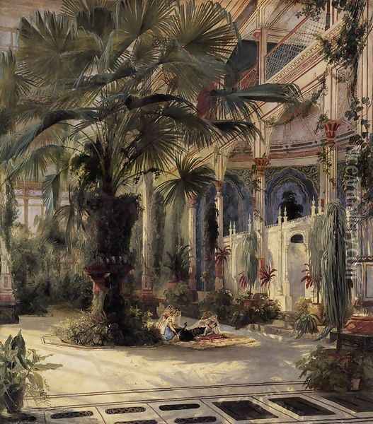 Interior of the Palm House at Potsdam, 1833 Oil Painting - Karl Blechen