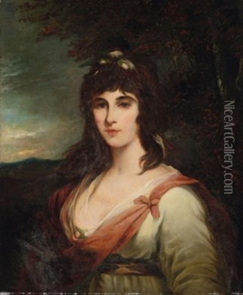 Bildnis Einer Dame Mit Bluten Im Haar, In Einer Abendlichen Landschaft Oil Painting - Sir John Hoppner