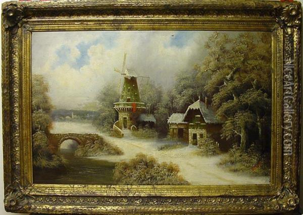 Windmuhle In Verschneiter Landschaft Oil Painting - Giovanni Alberti