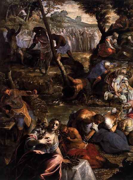 The Jews in the Desert (detail) Oil Painting - Jacopo Tintoretto (Robusti)