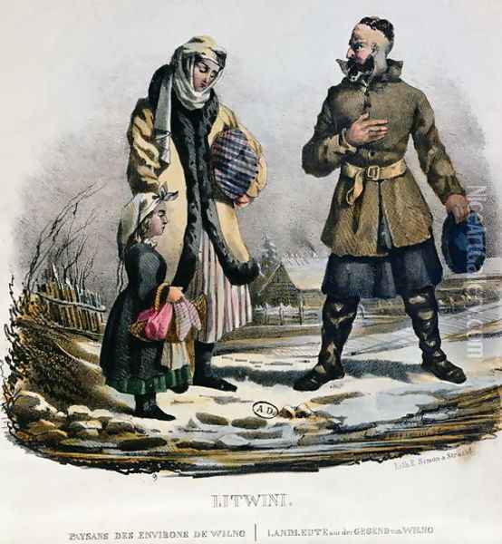 Lithuanian peasants from the Vilnius region, c.1830-40 Oil Painting - E. Simon