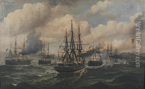 The British Fleet Steaming Up Thedardenelles Oil Painting - Peter Flattner Flotner
