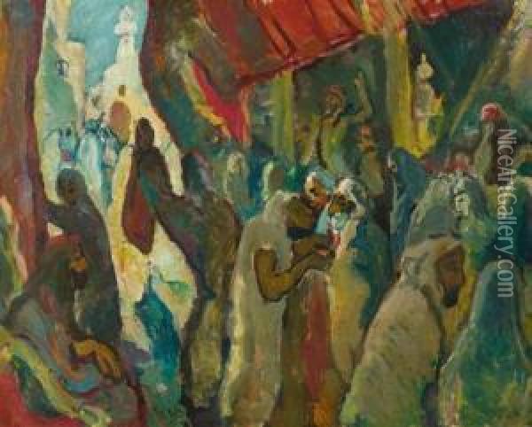 At The Bazaar. Oil Painting - Eugen Von Kahler