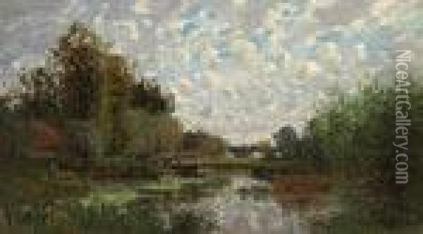 Riverside Scene Oil Painting - Edmond Marie Petitjean