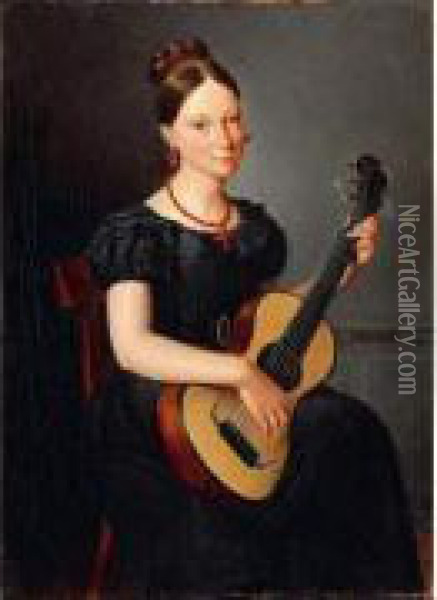 Jeune Femme A La Guitare Oil Painting - Tinot