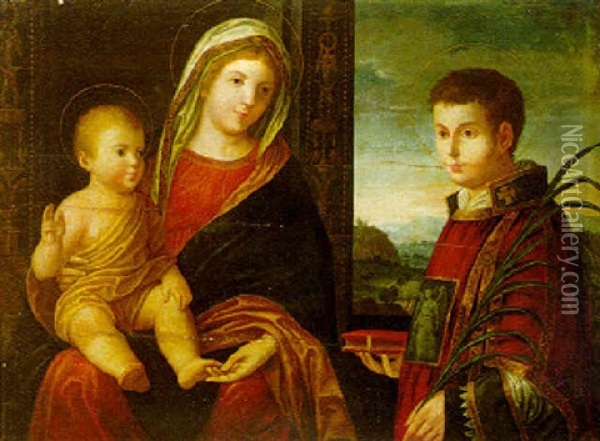 The Madonna And Child With Saints Sebastian And Roch Oil Painting - Giovanni Bellini