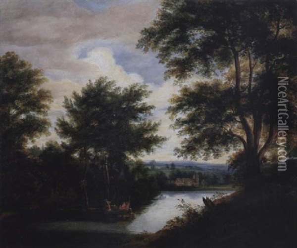 Flusslandschaft Mit Bewaldeten Ufern Oil Painting - Jacques d' Arthois