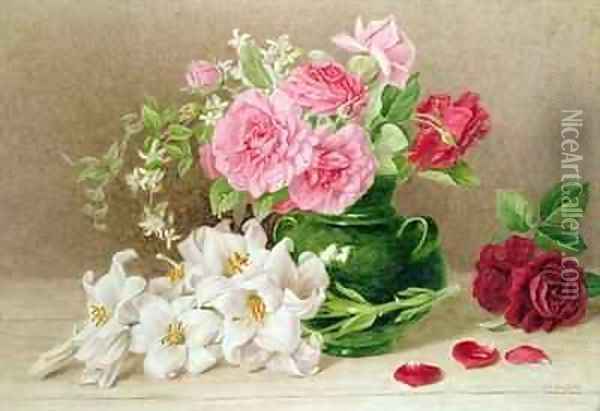 Roses and Lilies Oil Painting - Mary Elizabeth Duffield