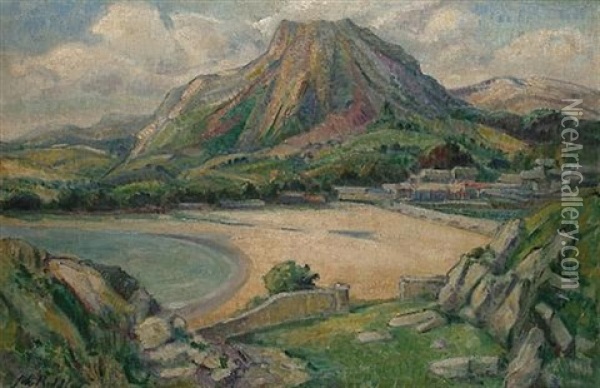 Coastal Landscape With Volcano Oil Painting - John Riddle