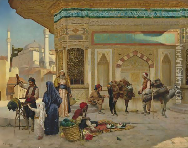 The Fountain Of Ahmed III, Istanbul Oil Painting - Rudolph Ernst