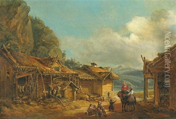 Le Village Norvegien Saime Oil Painting - Mikael Gustaf Anckarsvard