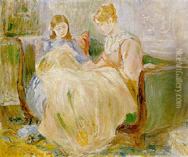 La Broderie Oil Painting - Berthe Morisot