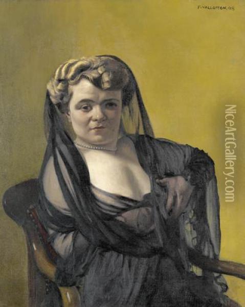 Femme Blonde Drapee De Noir Oil Painting - Felix Edouard Vallotton