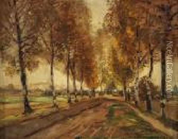 Birkenallee Im Herbst. Oil Painting - Heinrich Hermanns