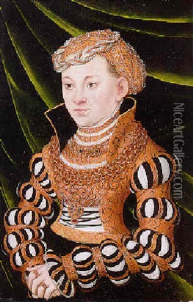 Portrait Of Princess Margaret Von Sachsen Wearing Court Dress Oil Painting - Lucas Cranach the Elder