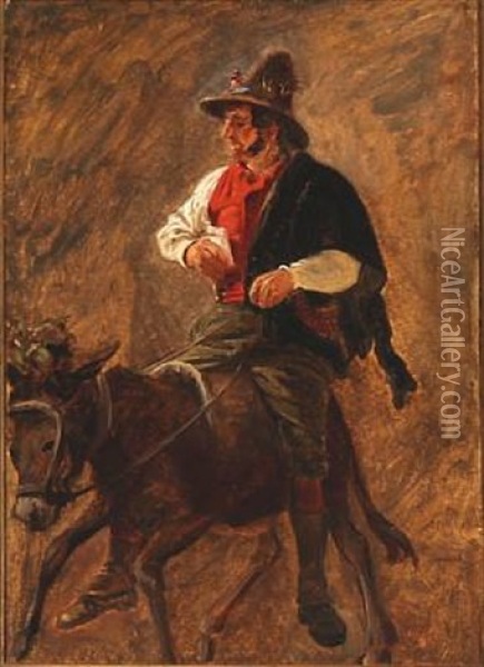 An Italian Donkey Rider (study For Sct. Antoniusfesten I Rom) Oil Painting - Wilhelm Nicolai Marstrand