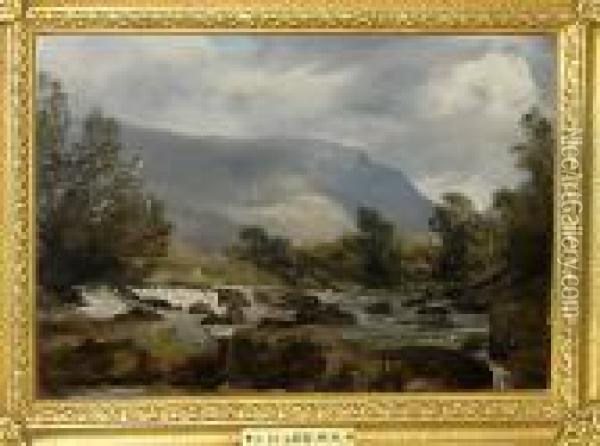 'the Pass Of Aber Glasyn, Aber 
Valley, North Wales', Bears Signature 'f.r. Lee R.a.' And Titled Verso Oil Painting - Frederick Richard Lee