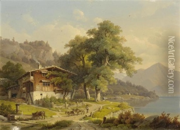 Landliche Landschaft Mit See Oil Painting - Wilhelm Scheuchzer