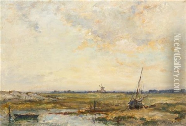 Landscape Windmill Oil Painting - James Herbert Snell