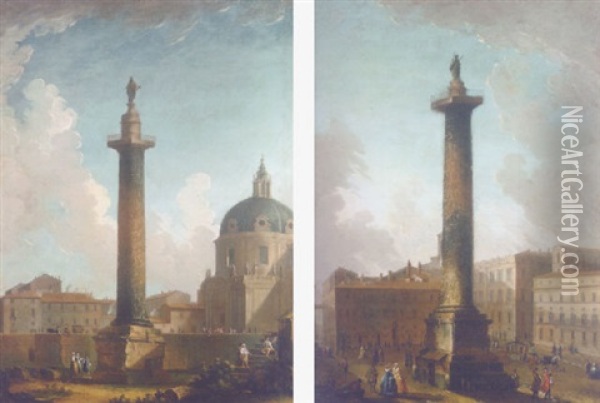 Rome: The Trajan Column Oil Painting - Antonio Joli