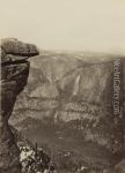 The Yosemite Falls, From Glacier Point, Yosemte Oil Painting - Carleton E. Watkins