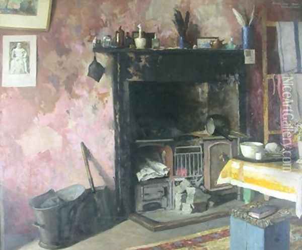 Interior with a fireplace Oil Painting - Arthur Vivian Couling
